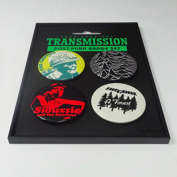 4 x Post-Punk Badge Set, Transmission (The Cure, The Smiths, Joy Division & Siouxsie and the Banshees)
