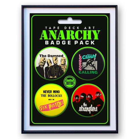 4 x Badge Pack, ANARCHY (Sex Pistols, The Damned, The Stranglers & The Clash