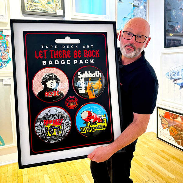 4 x Badge Pack, LET THERE BE ROCK (AC/DC, Led Zeppelin, Black Sabbath, Thin Lizzy)